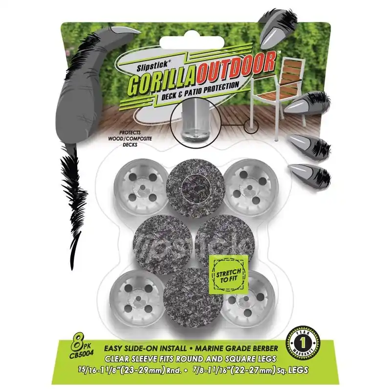 Slipstick Gorilla Outdoor Black/Silver Push-On Marine Grade Berber Chair Glide 8 Pk