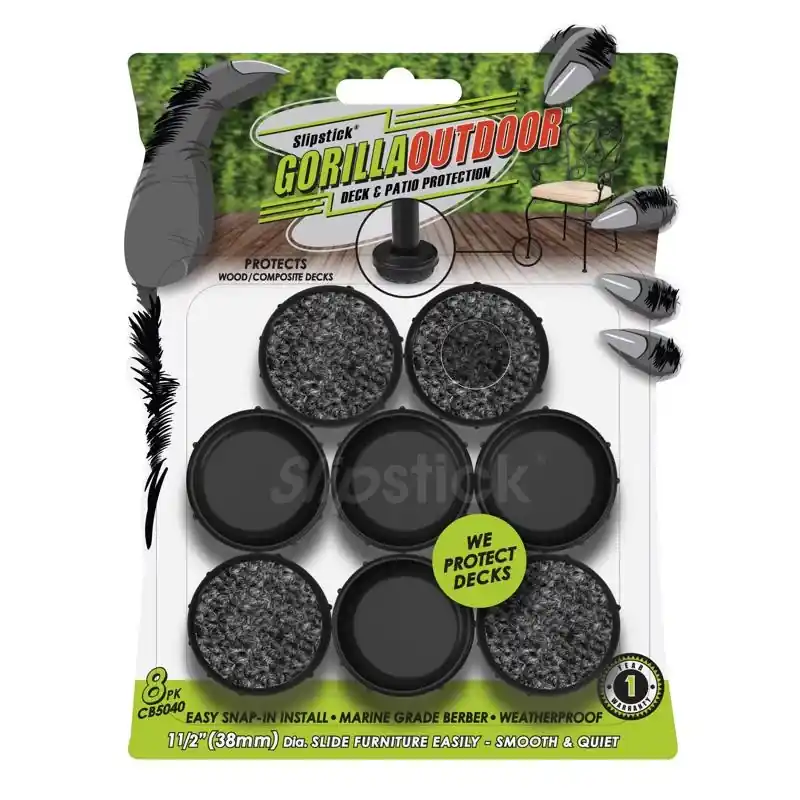 Slipstick Gorilla Outdoor Black 1-1/2 In. Push-On Marine Grade Berber Chair Glide 8 Pk