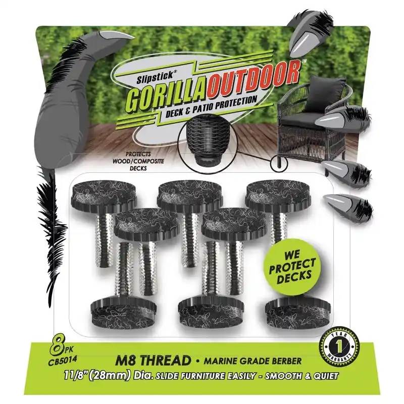 Slipstick Gorilla Outdoor Black 1-1/8 In. Screw-On Felt Chair Glide 8 Pk