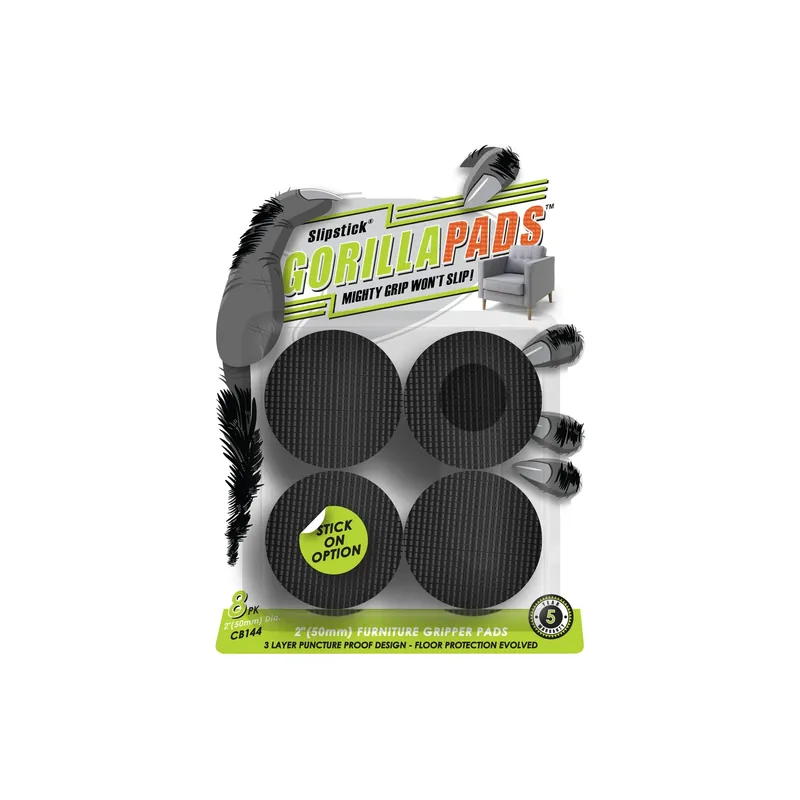 Slipstick GorillaPads Rubber Self Adhesive Gripper Pad Black Round 2 In. W X 2 In. L 8 Pk