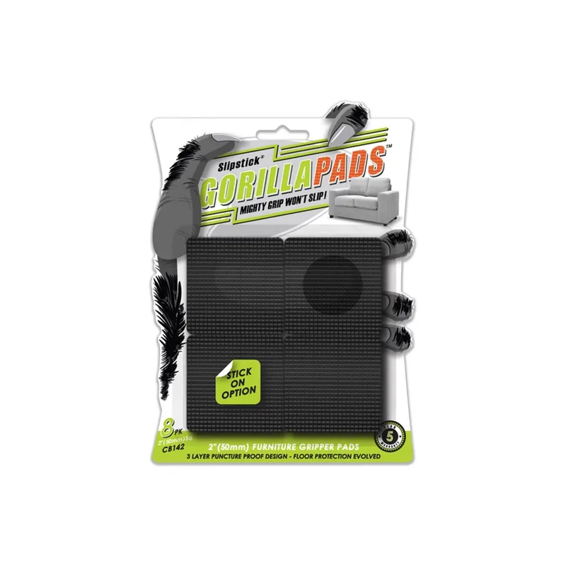 Slipstick GorillaPads Rubber Self Adhesive Gripper Pad Black Square 2 In. W X 2 In. L 8 Pk
