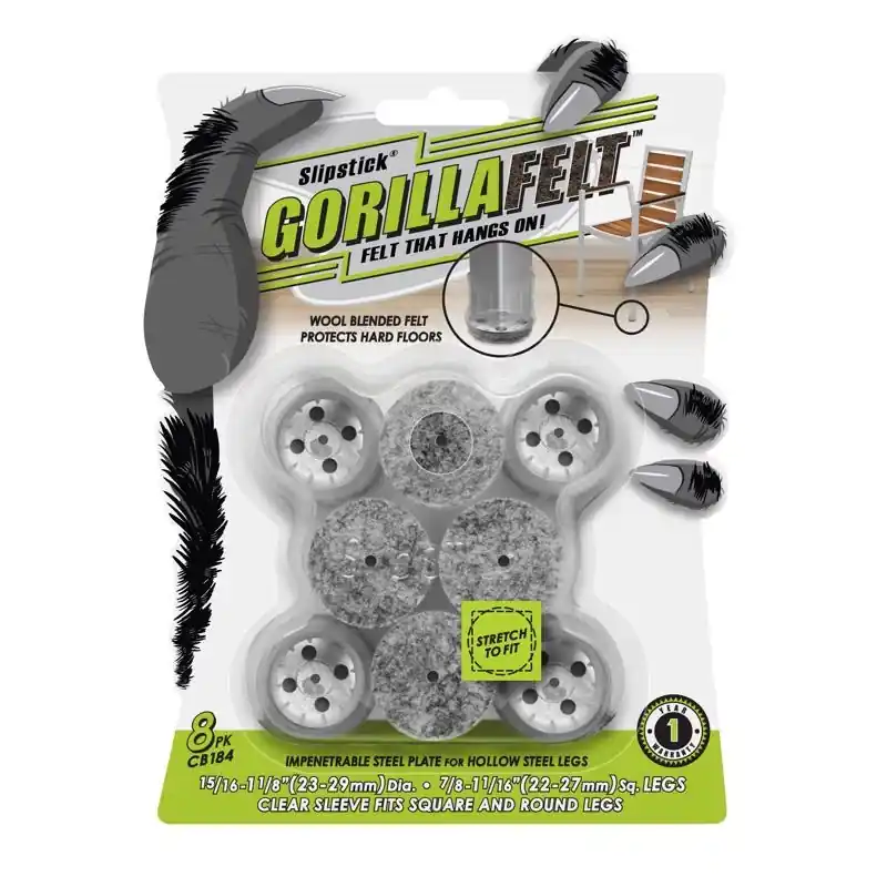 Slipstick GorillaFelt Felt/Plastic Self Adhesive Table/Chair Leg Tip Gray Round 1 In. W 8 Pk