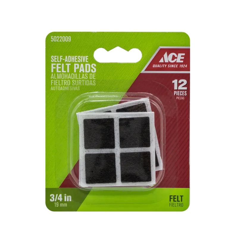 Ace Felt Pad Brown Square 3/4 In. W X 3/4 In. L 12 Pk Self Adhesive