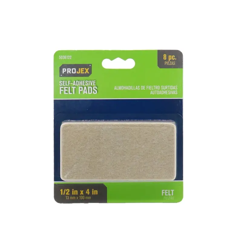 Projex Felt Self Adhesive Surface Pad Brown Rectangle 1/2 In. W X 4 In. L 8 Pk
