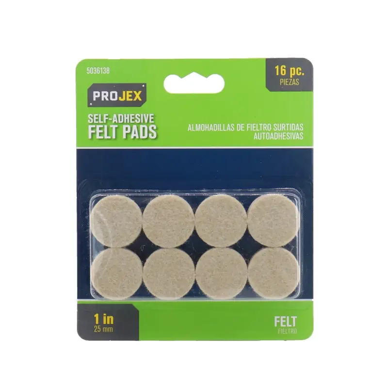 Projex Felt Self Adhesive Protective Pad White Round 1 In. W 16 Pk