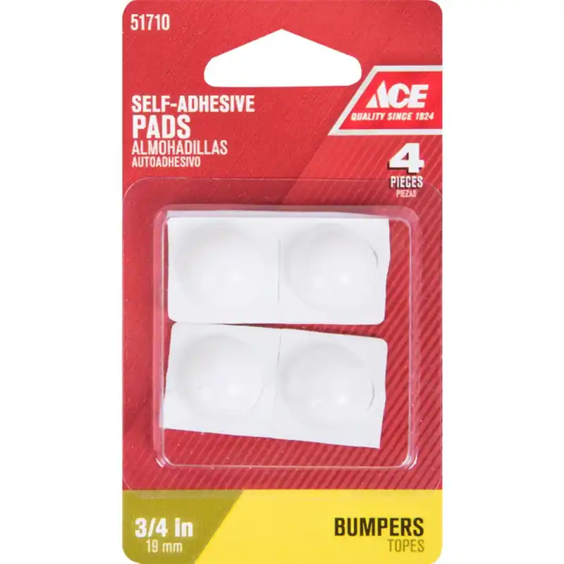 Ace Vinyl Bumper Pads White Round 3/4 In. W 4 Pk Self Adhesive