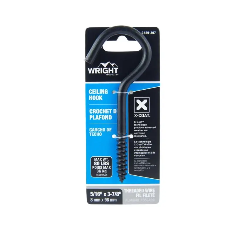 Wright Medium Matte Black Steel 3-7/8 In. L Ceiling Hook 80 Lb 1 Pk