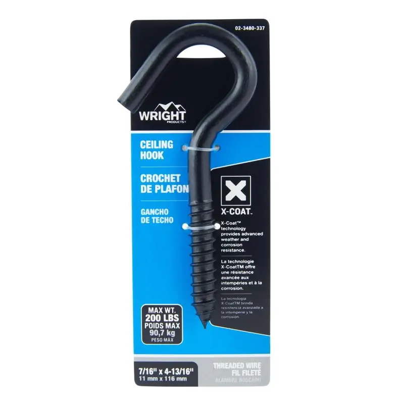 Wright Medium Matte Black Steel 4-13/16 In. L Ceiling Hook 200 Lb 1 Pk