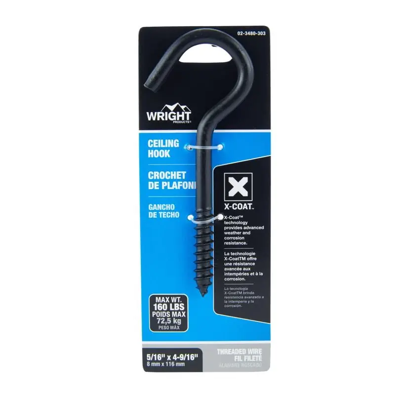 Wright Medium Matte Black Steel 4-9/16 In. L Ceiling Hook 160 Lb 1 Pk