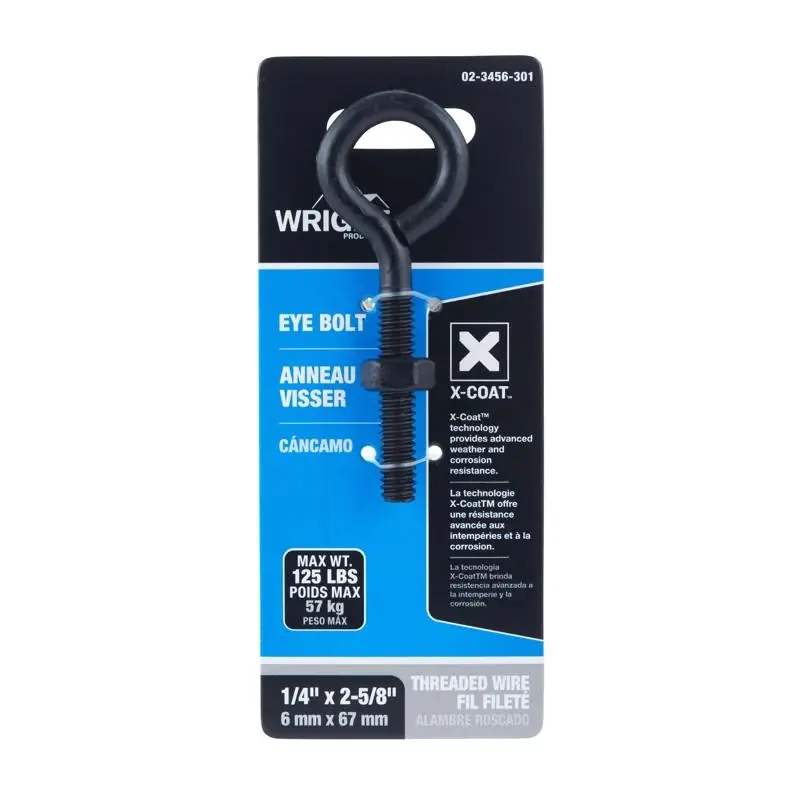 1/4 In. X 2-5/8 In. L Black Steel Eyebolt With Nut Included