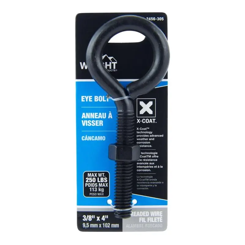 3/8 In. X 4 In. Black Steel Eyebolt With Nut Included