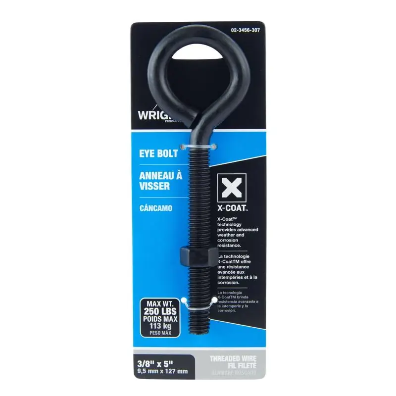 3/8 In. X 5 In. L Black Steel Eyebolt With Nut Included