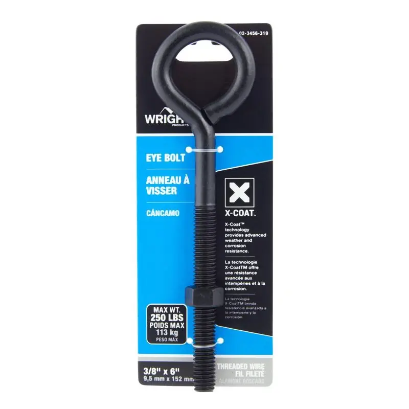 3/8 In. X 6 In. Black Steel Eyebolt With Nut Included