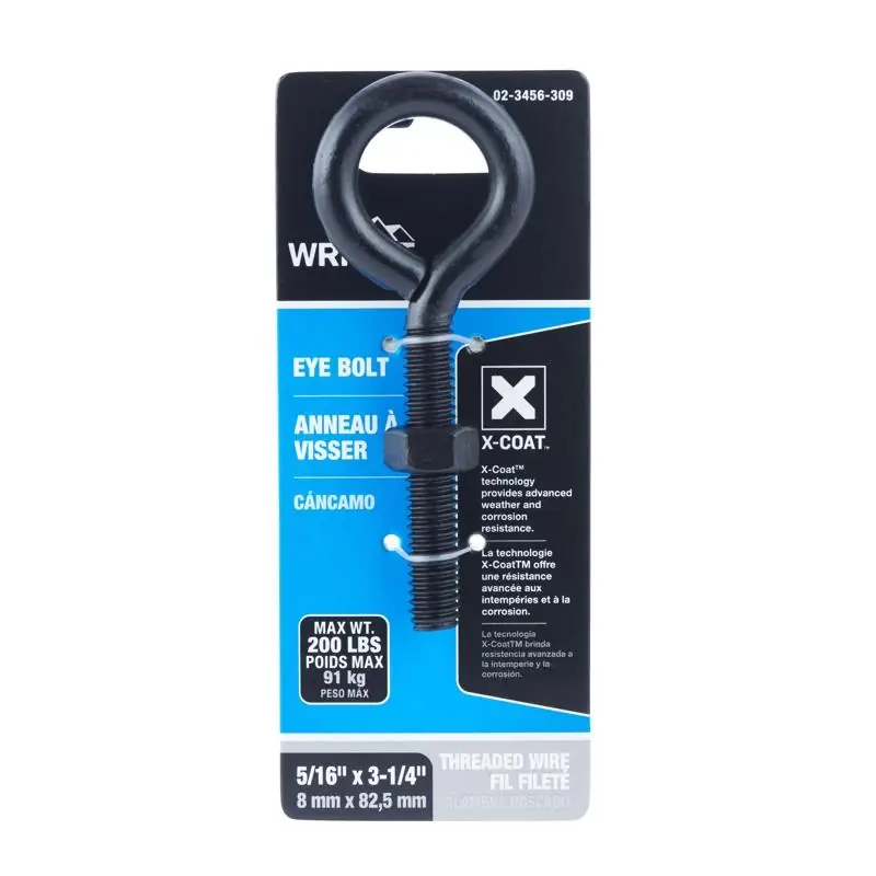 5/16 In. X 3-1/4 In. L Black Steel Eyebolt With Nut Included