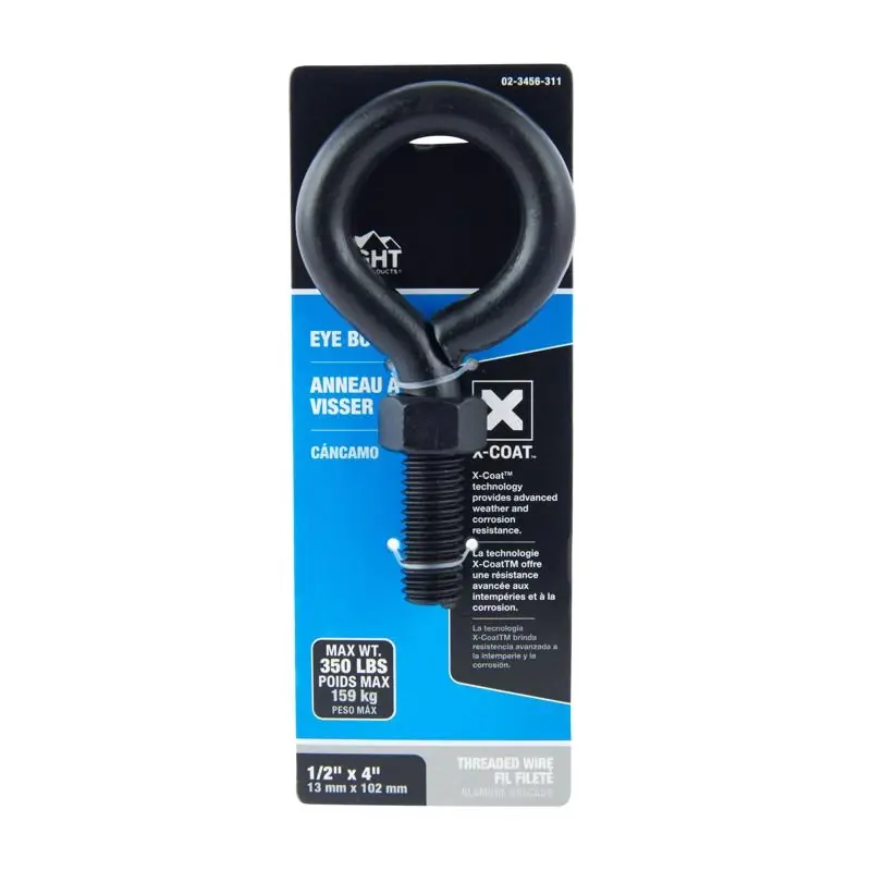 1/2 In. X 4 In. L Black Steel Eyebolt With Nut Included