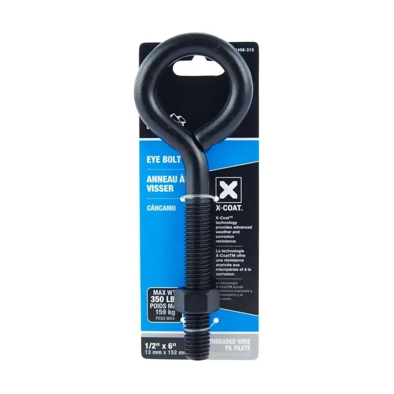 1/2 In. X 6 In. L Black Steel Eyebolt With Nut Included