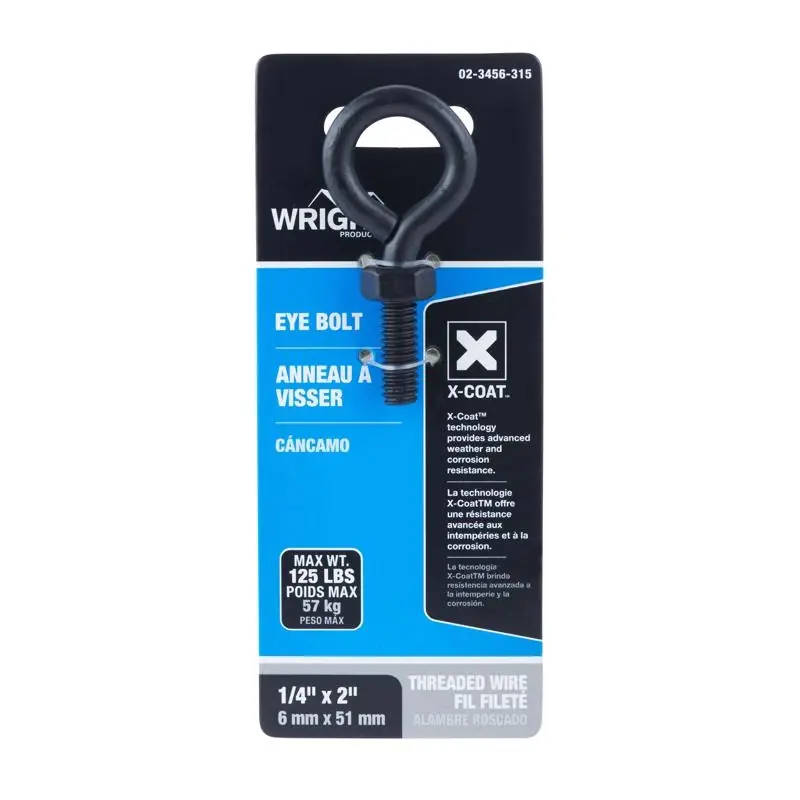 1/4 In. X 2 In. L Black Steel Eyebolt With Nut Included