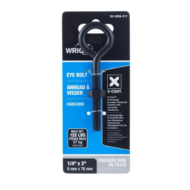 1/4 In. X 3 In. L Black Steel Eyebolt With Nut Included