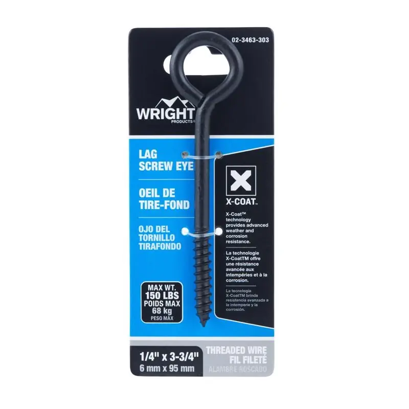 Wright 1/4 In. D X 3-3/4 In. L Black Steel Lag Screw Eye 150 Lb 1 Pk
