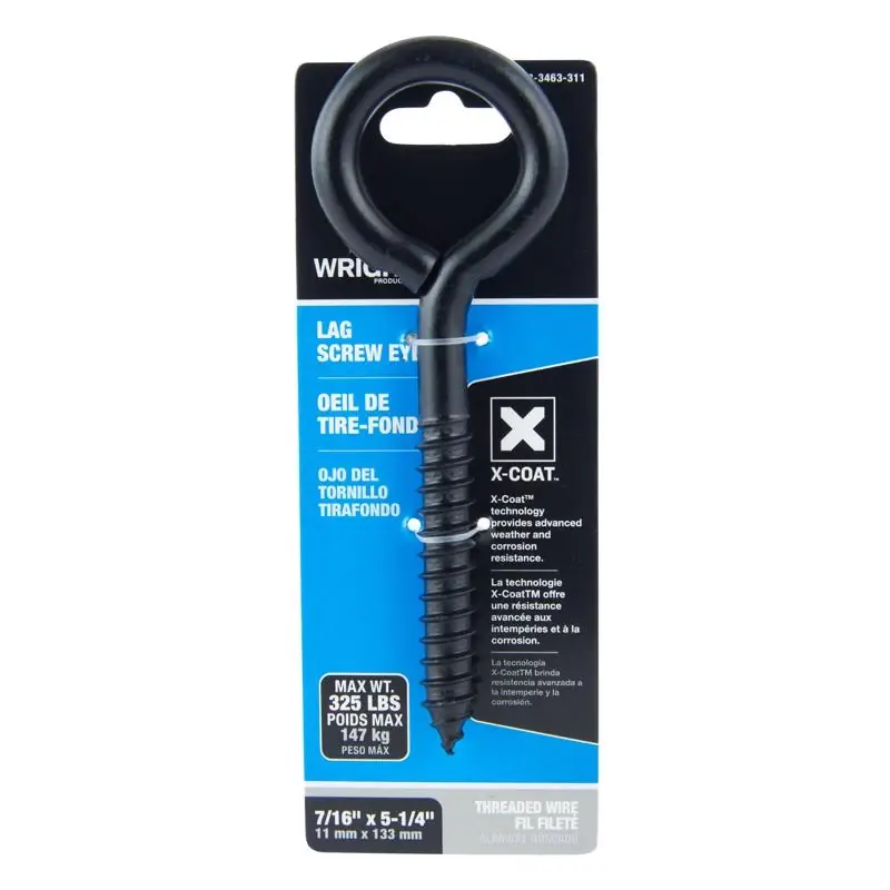 Wright 7/16 In. D X 5-1/4 In. L Black Steel Lag Screw Eye 325 Lb 1 Pk