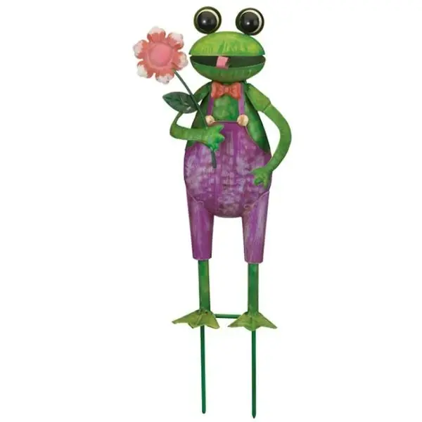 12613 15 Inch Frog Stake In Purple And Green For Garden Decor