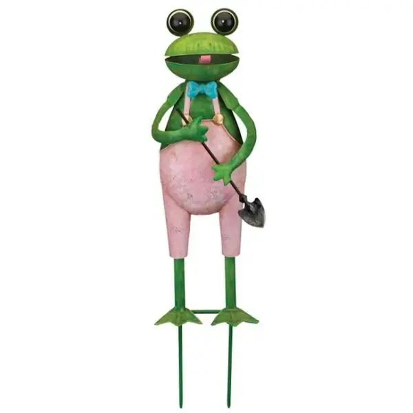 12612 15 Inch Frog Stake In Pink And Green For Garden Decor