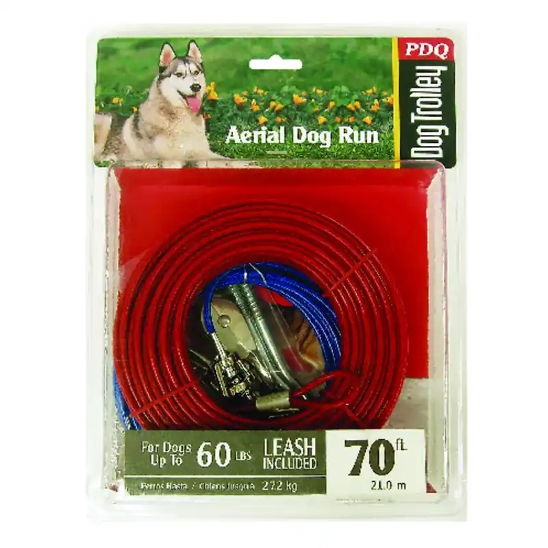 Red Tie-out Vinyl Coated Cable Dog Tie Out System 70 Ft Large