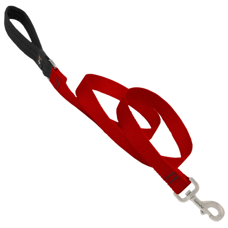 Lupine Pet Basic Solids Red Nylon Dog Leash 6ft 1in With Padded Handle