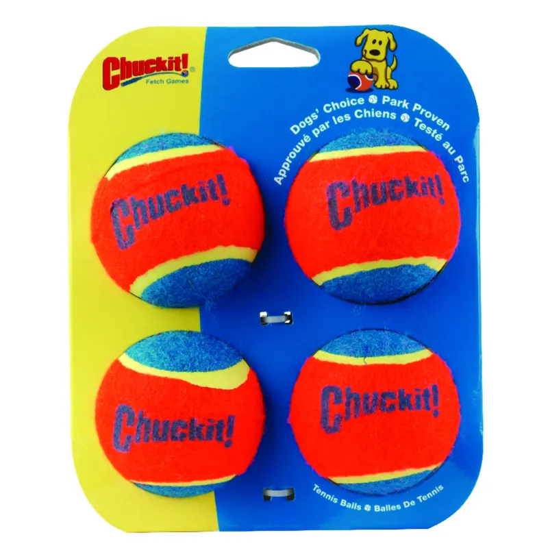 Chuckit! For Dog Blue/Orange Rubber Ball Launcher Tennis Balls Medium 4 Pk