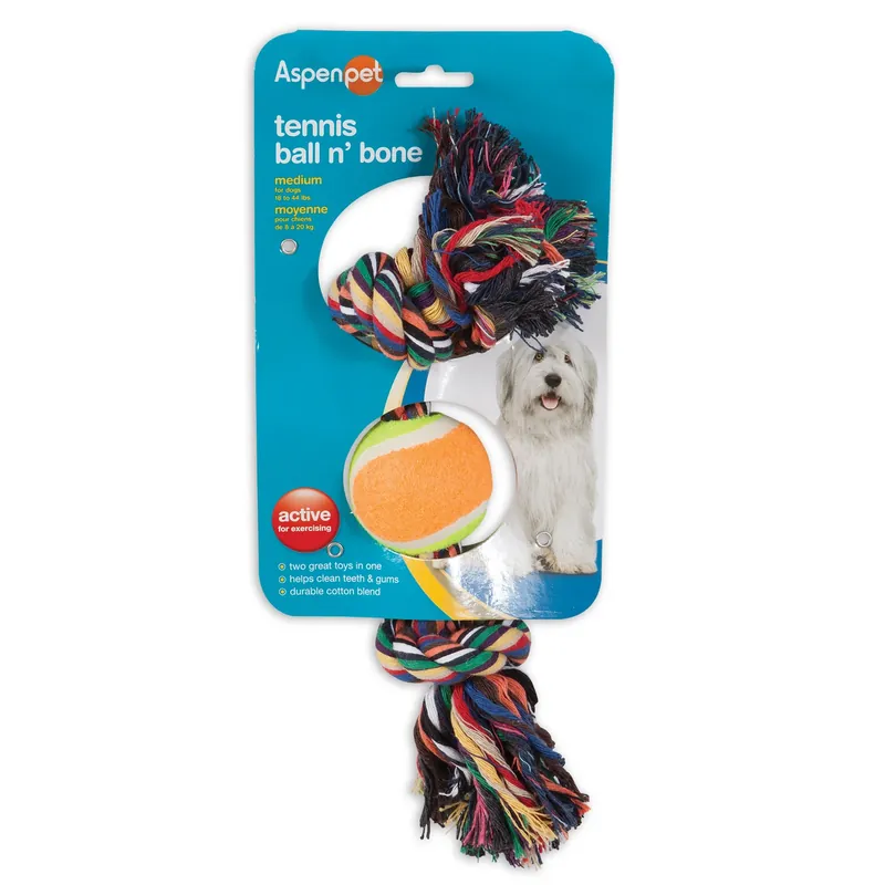 Multicolored Cotton Rope Bone And Ball Dog Toy Medium 10 Inches