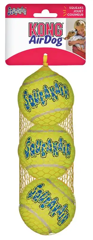 Kong Squeaker For Dog Green Rubber Pet Tennis Balls Medium 3 Pk