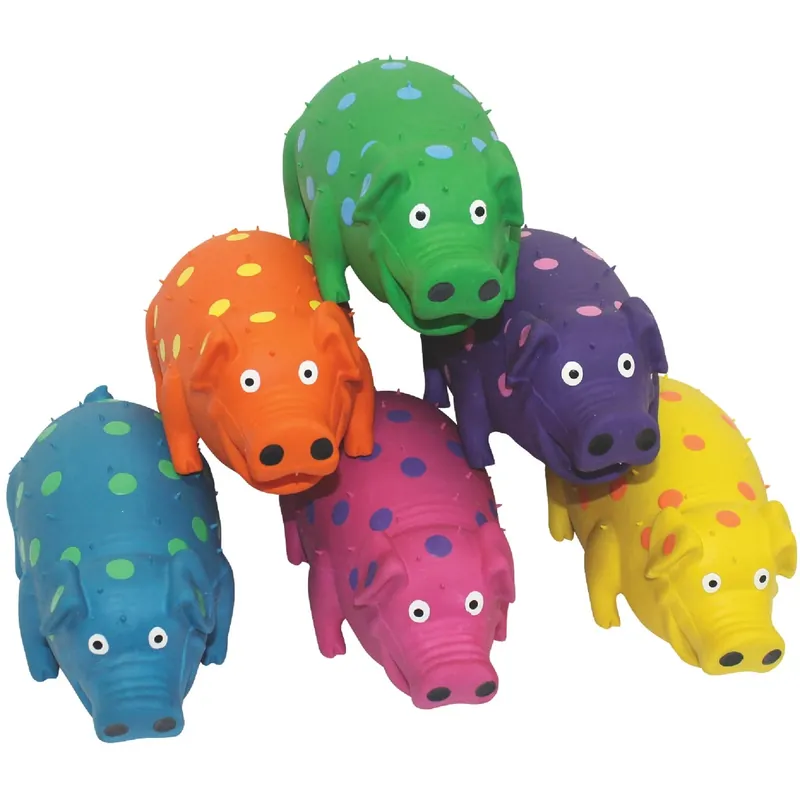 Multipet Globlets For Dog Assorted Latex Polka Dot Pig Dog Toy Large 1 Pk