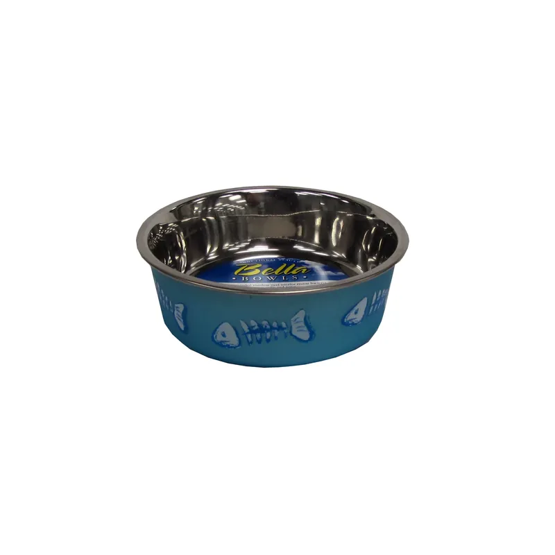 Bella Blue Fish Skeleton Stainless Steel 1 Cup Cat Bowl Model 7750