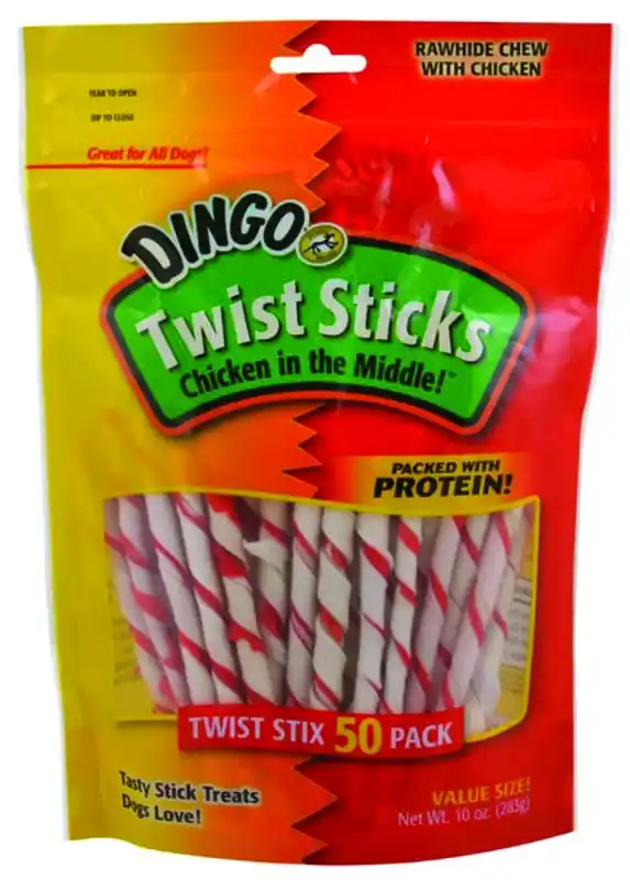 Dingo All Size Dogs Adult Rawhide Twists Chicken 50 Pk