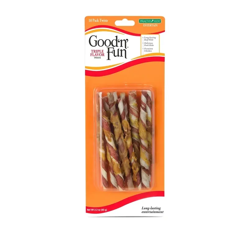 Good ‘n‘ Fun All Size Dogs Adult Rawhide Twists Beef/Chicken/Pork 10 Pk