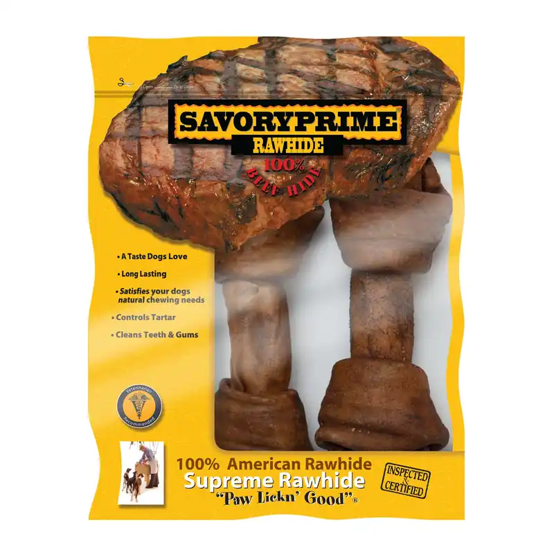 Savory Prime Beef Flavor Large Adult Knotted Bone Beef Rawhide 6-7 In. L 2 Pk