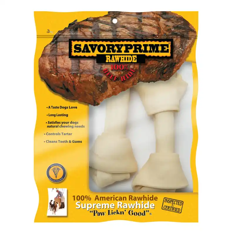 Savory Prime American Supreme Medium Adult Knotted Bone Beef Rawhide 6-7 In. L 2 Pk