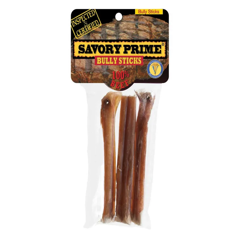 Savory Prime Naturals Large Beef Grain Free Bully Stick For Dogs 12 In. 3 Pk