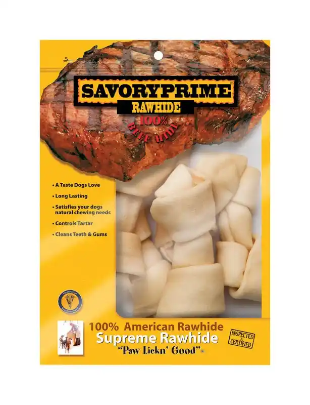Savory Prime American Supreme Medium Adult Knotted Bone Beef Rawhide 6-7 In. L 6 Pk