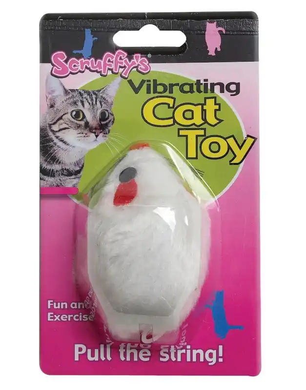 Scruffys For Cat White Plush/Synthetic Rubber Vibrating Mouse Pet Toy Small 1 Pk