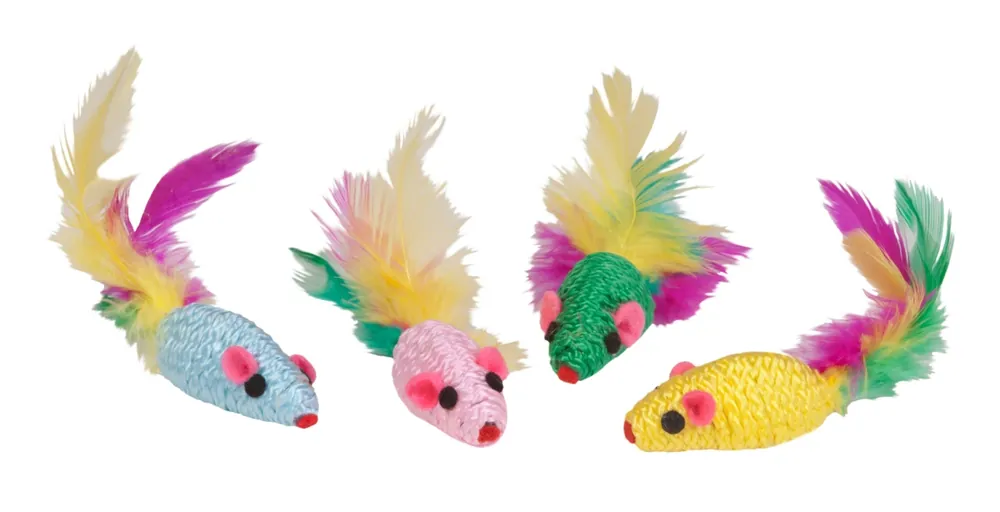 IDC10043 Feather Mouse Rattlers Toy - Pack Of 4