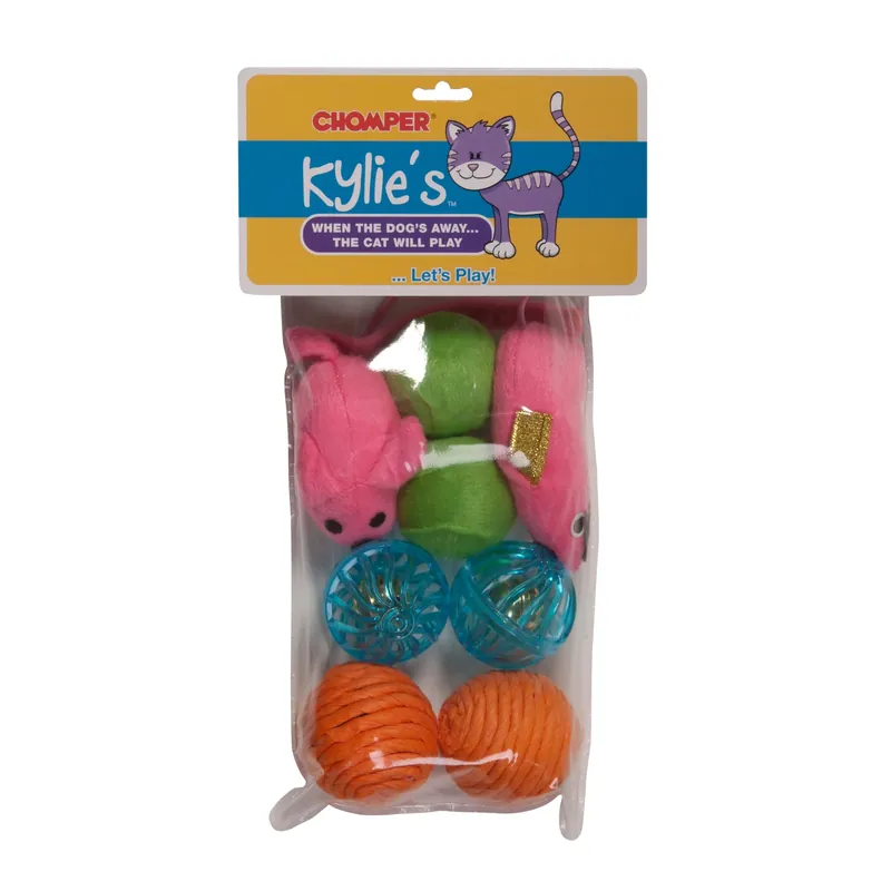 Kylies Brights Assorted Plush/rubber Mouse And Ball Pet Toy Large 8 Piece Set