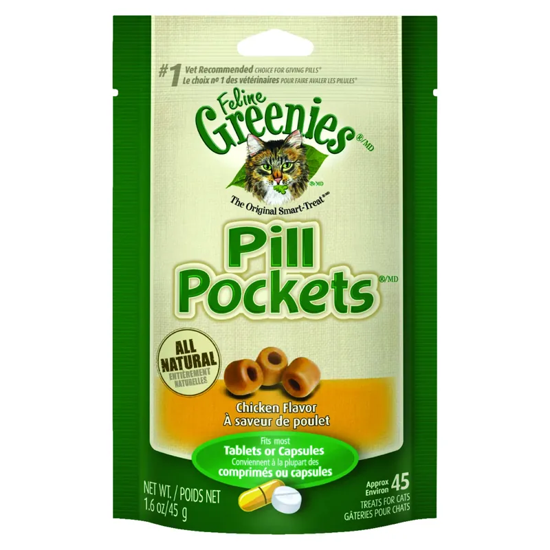 Greenies Pill Pockets Adult Chicken Cat Food Grain Free 1.6 Oz