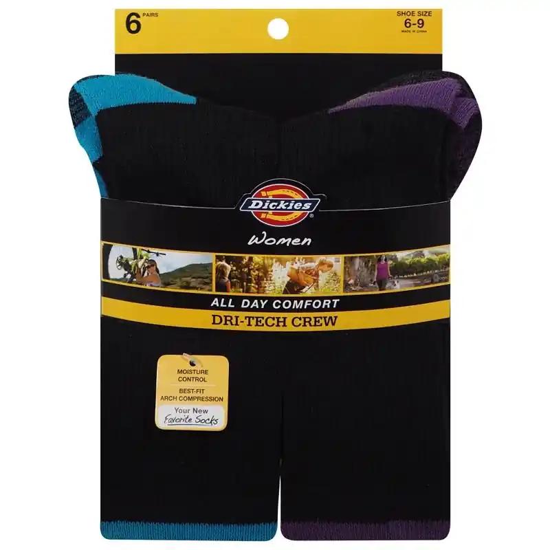 Dickies Dri-Tech Women‘s 6-9 Crew Socks Assorted