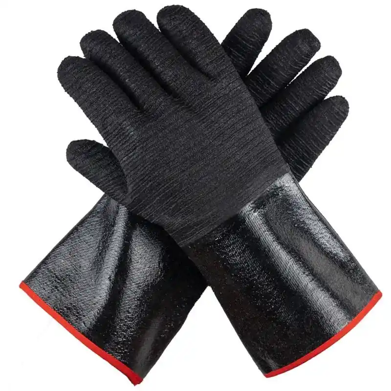Black Fabric/silicone Extreme Heat Resistant Oven Mitt 14 Inches