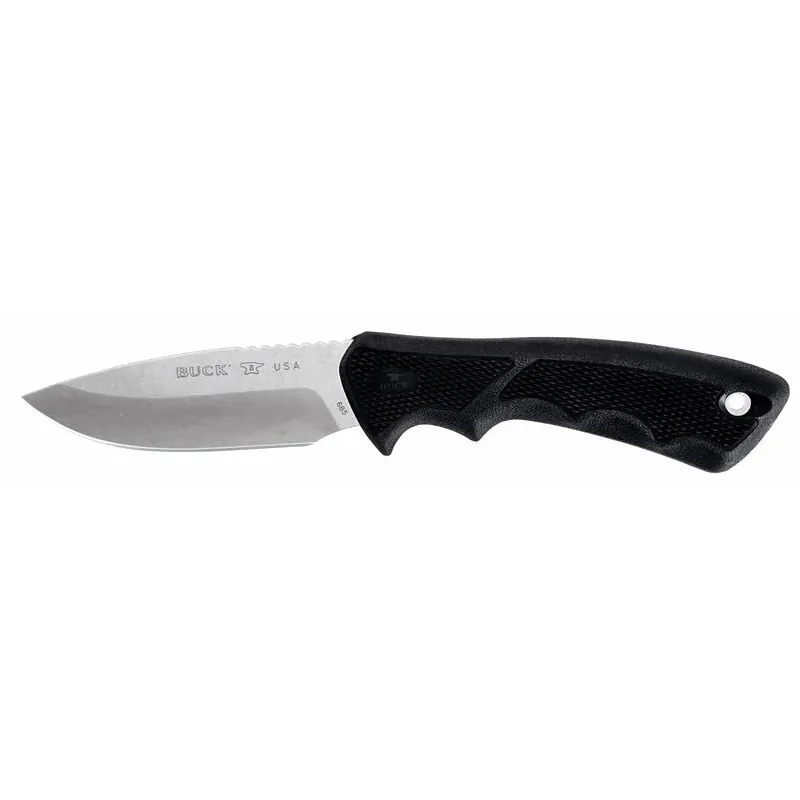 BuckLite Max II Fixed Hunting Knife – 420HC Steel Blade, Black Rubber Handle, 6+ Inch Cut