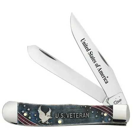 Xx U.s. Veterans Trapper Folding Knife With 2 Blades And Natural Bone Handle
