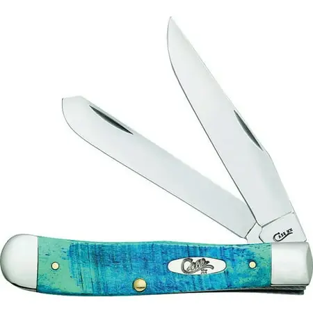 Clip And Spey Blades Trapper Knife With Caribbean Blue Bone Handle