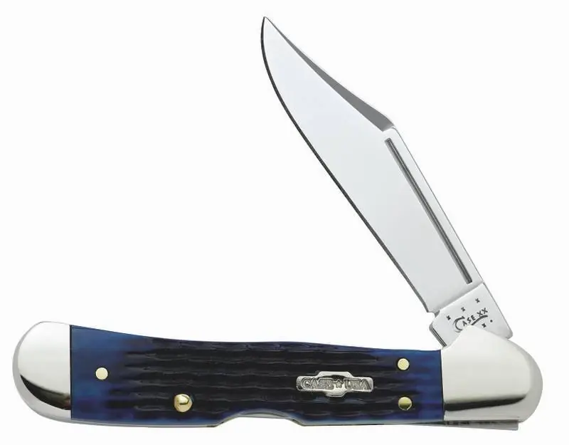 Case Mini Copperlock Pocket Knife With Navy Blue Bone Handle And Stainless Steel Blade