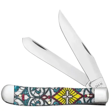 Xx Knives Stained Glass Series Cross Trapper 38817 Natural Bone Folding Knife